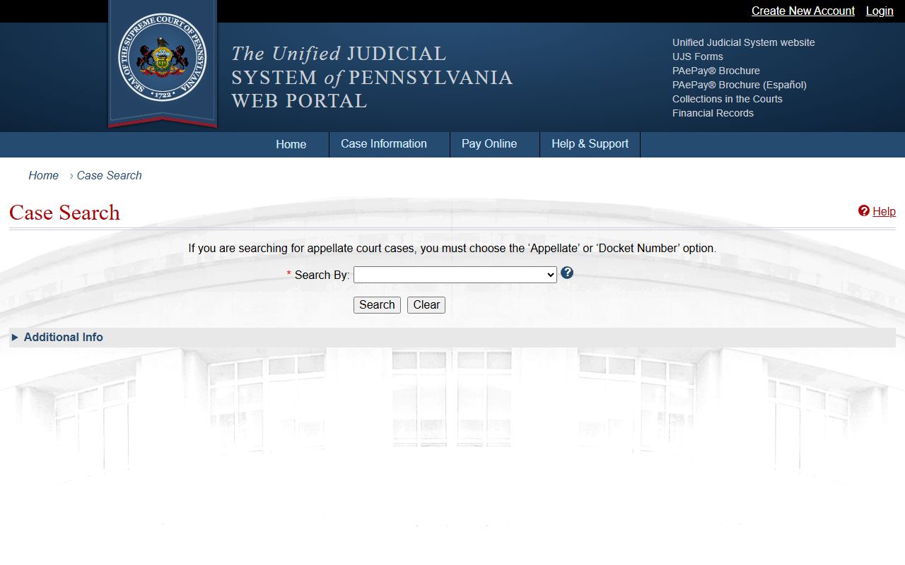 Pennsylvania UJS Case Search for Cumberland County court records after an arrest