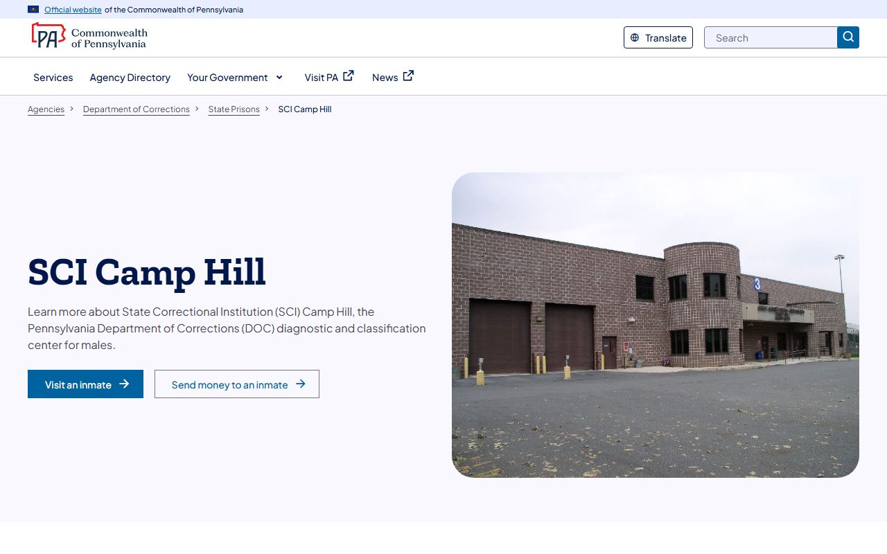 SCI Camp Hill inmate lookup facility page